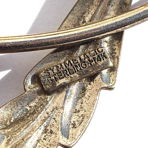 Vintage Symmetalic Sterling Silver Flower Brooch 14K Gold Overlay Floral Large - Picture 6 of 6